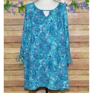 Woman Within Women's Floral Paisley Tunic Blouse Plus Size1X V-Neck 3/4 Sleeve